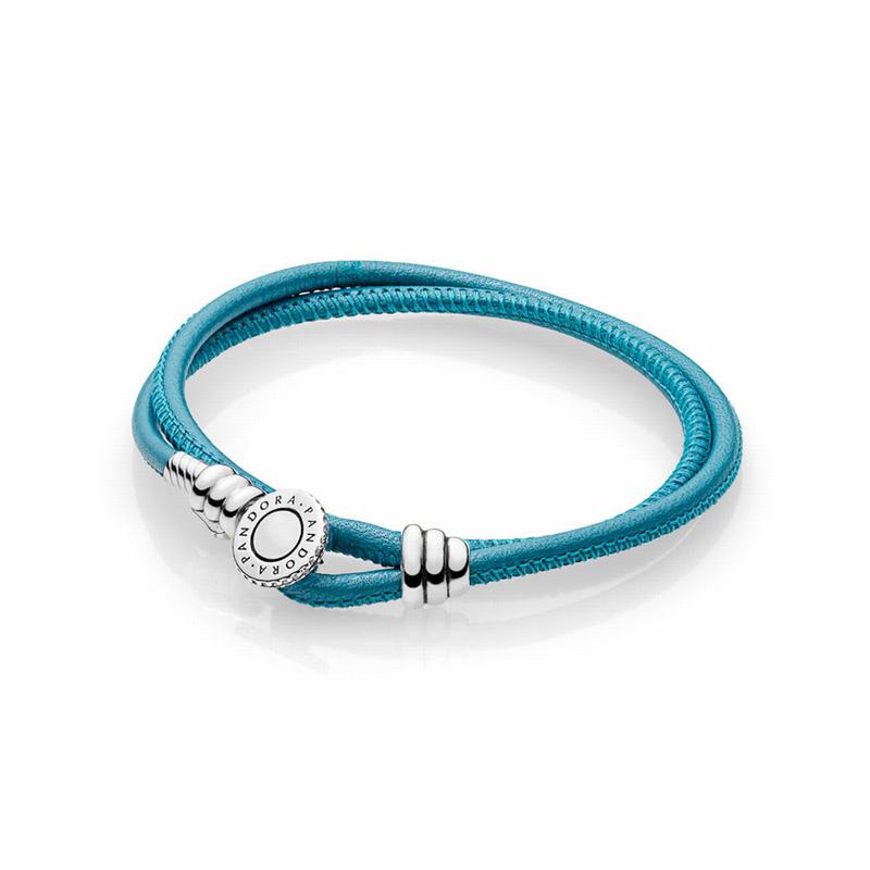 Pandora Turquoise Braided Double-leather Charm Bracelet Ireland - Sterling Silver/Leather/Turquoise